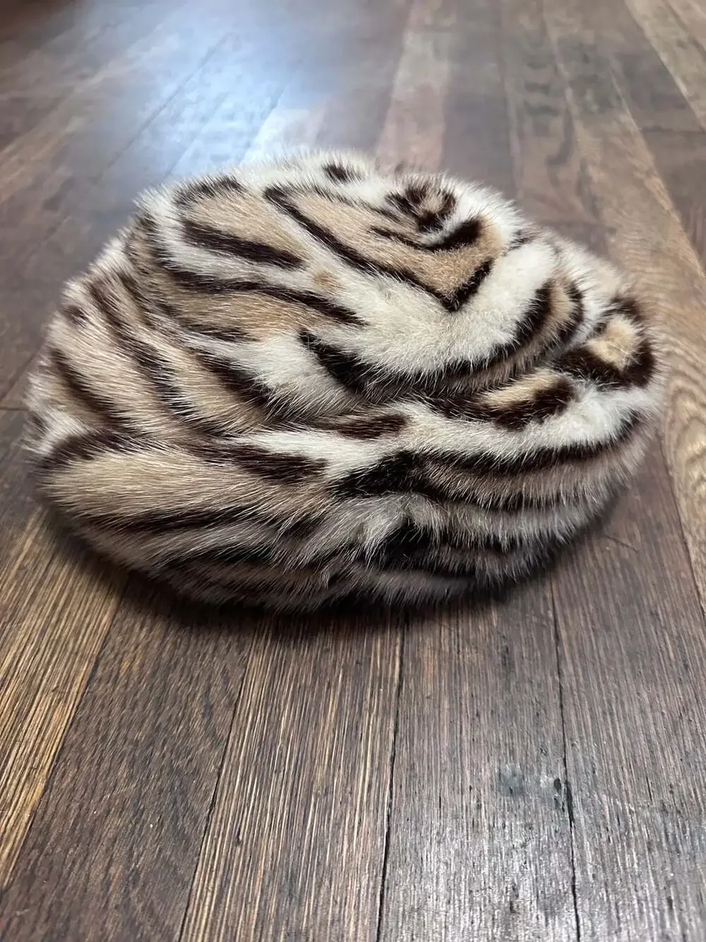 Vintage Real Fur Animal Print Beret Hat